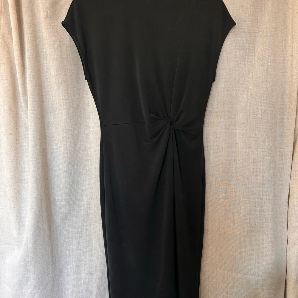 Halogen Black Twist-Front Midi Dress